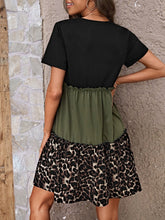 EMERY ROSE Leopard Print Colorblock Frill Trim Smock Dress